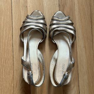 Miu Miu gold and silver wedge sandals